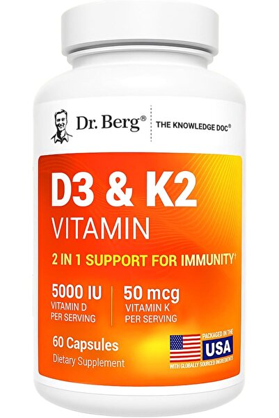 Dr. Berg Nutritionals دكتور بيرج أقصى قوة 2 في 1 فيتامين د3 ك2 5000 وحدة دولية