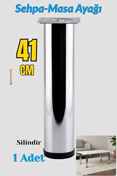 Badem10 Tombul Krom 41 cm Gümüş 60 mm Metal Sehpa Masa Ayağı Tekli Mobilya De...