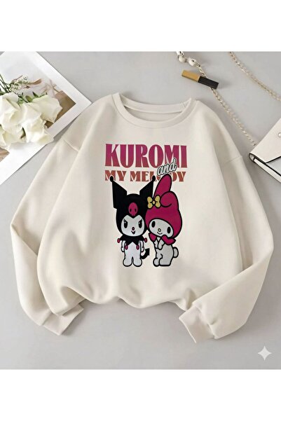 Biggbom kids Kuromi baskılı kız çocuk kışlık bisiklet yaka sweatshirt