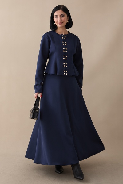 InStyle بدلة غوص باللون الأزرق الداكن مع تنورة ذهبية اللون