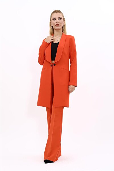 ÖNDER ÖZSOY Shawl Collar Pocketed Long Coat & Flared Pants Hijab Women's Suit...