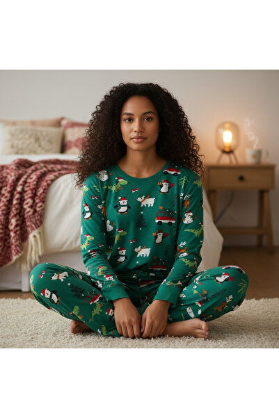FEG STORE 100% Cotton Long Sleeve Christmas Themed Pajama Set