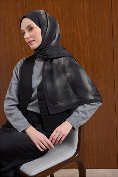 Silk Home شال فيسكوز مايدا أسود-رمادي بنمط مموج وقوام متين 190×70