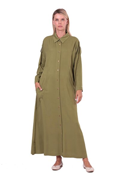 Invee 7154 Cep Detaylı Kadın Kap Yağ Yeşili