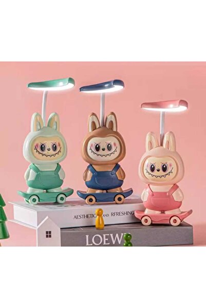 Menuzer Sevimli Labubu Kaykay Tasarımlı Masa Lambası Çocuk Odası Gece Lambası