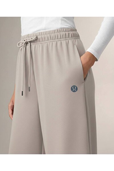 MODA Kadın Bej Yüksek Bel Geniş Paça Bağcıklı Jogger Eşofman Pantolon - Soft ...