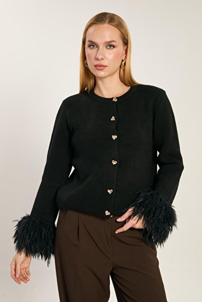 BARRELS AND OIL Women's tassel heart button cardigan - black