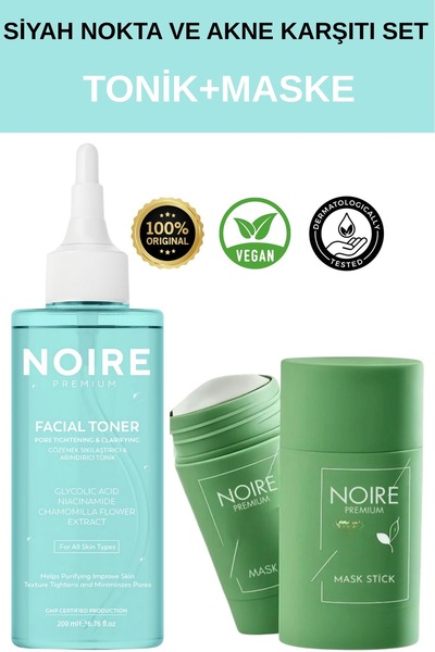 NOIRE PREMIUM 2 Li Set Yeşil Çay Özlü Maske + BHA Tonik Siyah Nokta ve Akne Temizleme