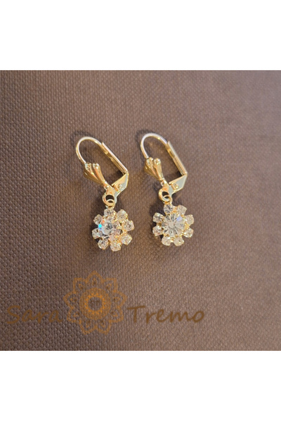 SaraTremo Gold-Plated Earrings with White Zirconia Crystals Flora - 2.5 cm
