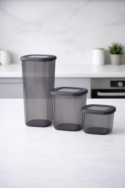 PooleMark 3 Adet Kare Erzak Saklama Kabı Sızdırmaz Kapaklı Kuru Bakliyat Kutu...