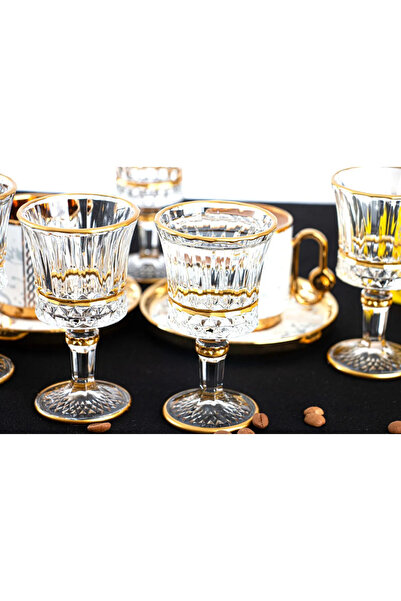 yuvambella Handmade 6lı Yaldızlı- Gold Su-Kahve yanı Bardağı - Kristal Ayaklı...