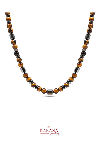 DAKANA JEWELLERY Certified Tiger's Eye and Mix Hematite Stone 6 mm Men's Natu...