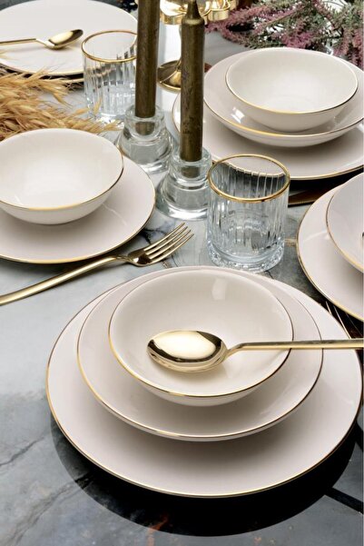 Kütahya Porselen Bonelegant Pure 6 Piece 19 cm Dinner Plate Gold Mesh