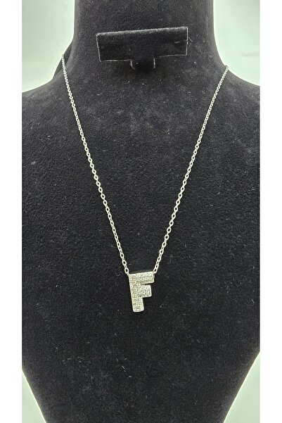 NO NAME Stainless Steel Gold Color Zircon Stone Letter Necklace -F- Letter