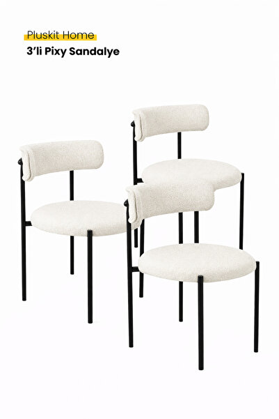 PLUSKIT Pixy Sandalye Yemek Masası Sandalyesi Dayanıklı Metal İskelet - 3 Adet