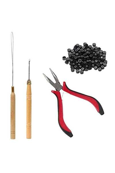 Generic 4 Piece Hair Feather Extension Tool Kit Plier Hook Pulling Needle 500...