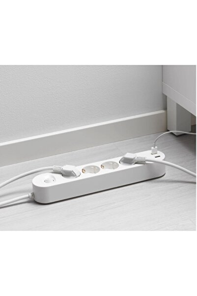 IKEA QUİCK 2 USB Girişli 4 Priz Girişli Uzatma Kablosu 3 Metre Ara Kablo Priz...
