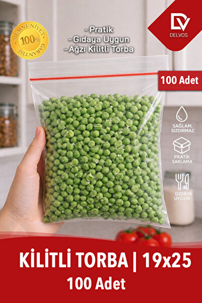 naft 19x25 100'lü Buzdolabı Kilitli Torba Poşet Dondurucu İkramlık Çerez Dave...