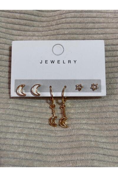 bijoux uniques أقراط نسائية بسيطة على شكل قمر 3 أزواج