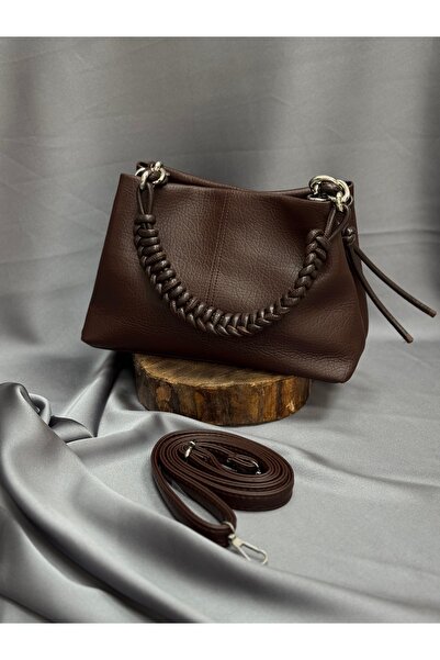 BENAHOLL حقيبة يد نسائية من الجلد بحزام ميلين ورباط مطاطي - TA0011 بني