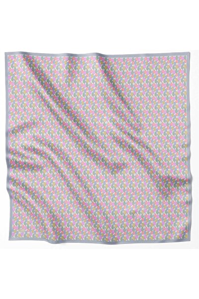 Belli Pembe Çiçek Desen %100 Twill İpek Eşarp 4204 - 80