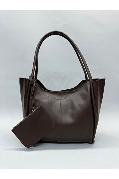 Zealous geantă de mână și de umăr pentru femei cu lanț maro și portofel din p...