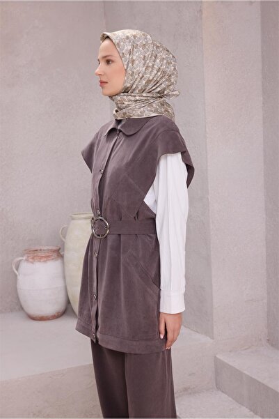 Belli Eșarfă de mătase cu model floral 4204D (Twill) Bej - 84