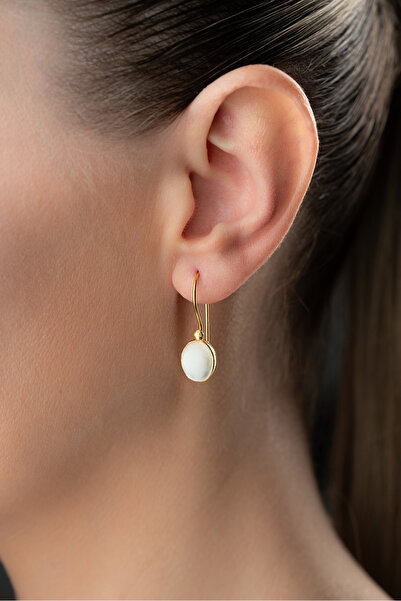 jingle bells Ay Taşı Doğal Taşlı 925 Ayar Gümüş Tel Sallantılı Küpe Altın Kap...