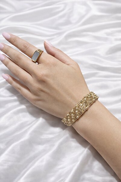 B&B Jewerly Kalın Bileklik Kelepçe Çoklu Gold