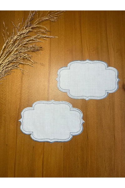 Smiling Home 2 Pieces Linen Silver Color Beaded Simay Patterned Tray Cover