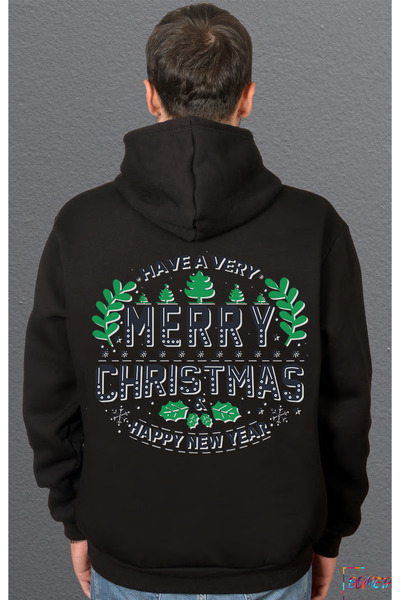 Bumeta Весела Коледа! Зелена суитшърт с качулка, унисекс
