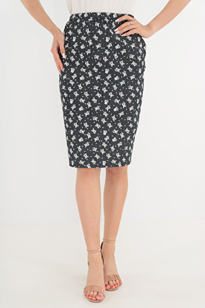Vanessa Line RO Gray office skirt with white floral print