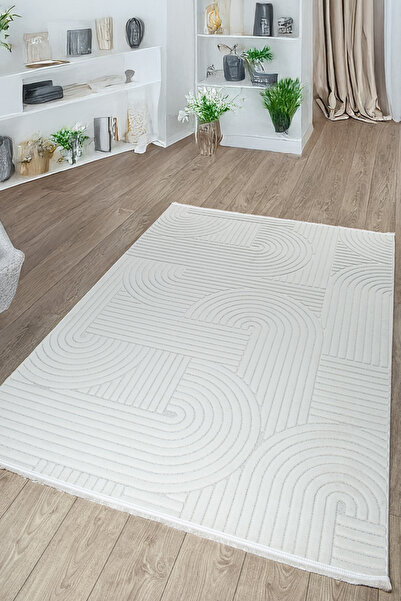 Lexa Krem Modern Desenli Kıvrılmaz Tok Sisal Bukle Saçaklı Oturma Çocuk Yollu...