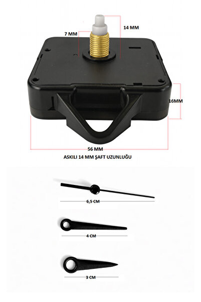 EXİZ TİCARET Askılı 14 mm Akar Sessiz Duvar Saati Mekanizması -akrep-yelkovan...