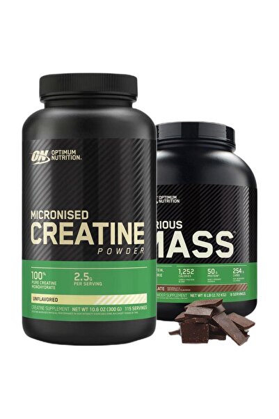 Optimum Nutrition باقة حصرية: شوكولاتة سيريوس ماس 6 أرطال + كرياتين أحادي الهيدرات دقيق 300 غرام (115 حصة)