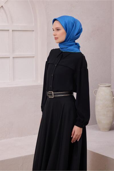 Belli Eșarfă de mătase cu model geometric 4203D (Twill) ALBASTRU - 36