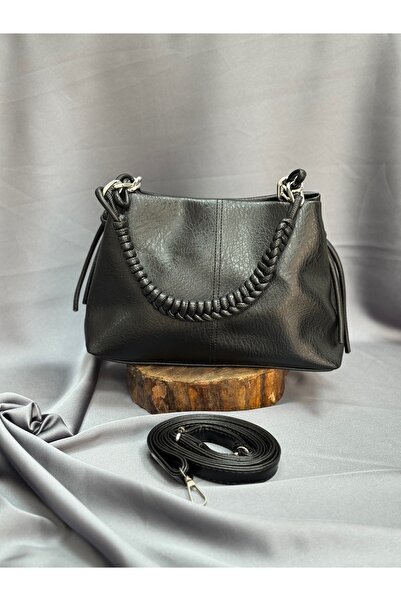 BENAHOLL حقيبة يد نسائية من الجلد بحزام ميلين ورباط مطاطي - TA0011 أسود