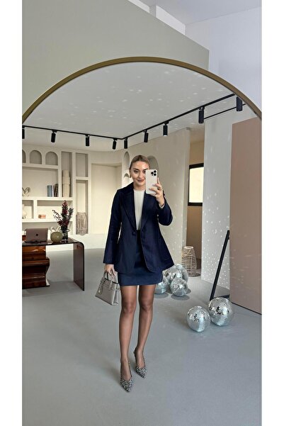 Sezgi Tekin Velvet Navy Blue Mini Skirt