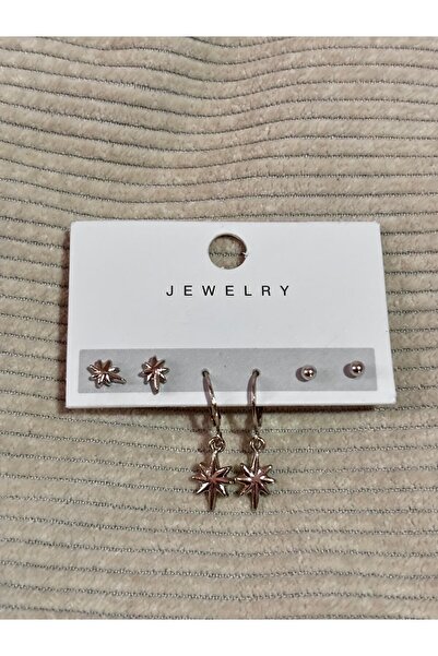 bijoux uniques أقراط نسائية بسيطة من بولار ستار مكونة من 3 أزواج