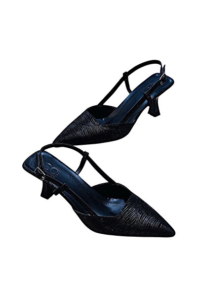 KAFKASLAR AYAKKABI New Silvery Shiny Material Open Back Closed Front Heelled Evening Shoes