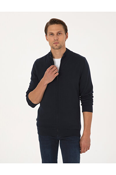 Pierre Cardin Navy Blue Slim Fit Zippered Knitwear Cardigan 50317409-Vr033