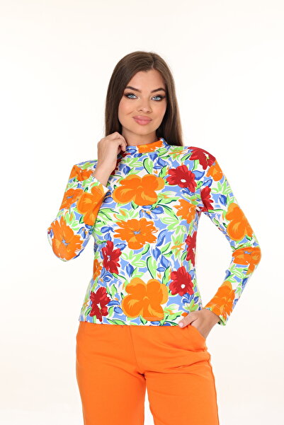 HEDEF DAİSY Top pentru femei, cu croiala normală, clasică, din țesătură cu nervuri, cu gât roșu