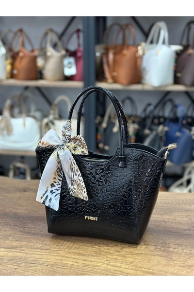 V'SHINE MODEL 3108 - FULAR DETAYLI EL VE OMUZ ÇANTASI - (SİYAH RUGAN LEOPAR)