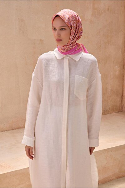 Belli Pembe Etnik Desen %100 Twill İpek Eşarp 4101 - 80