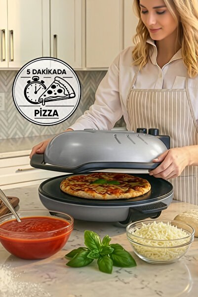 Lorenzo Pietra 12 in 1 Pizza Makinesi Lahmacun Tandır Ekmeği Bazlama ve Fırın Yemekleri Tepsi Hediyeli Gümüş