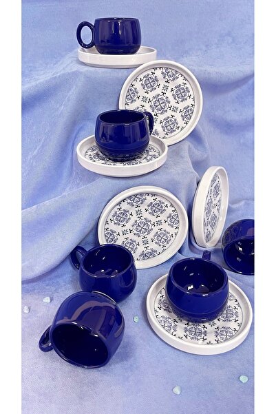 Erbaşlar Lacivert Menekşe 12 Parça Lüx Seramik Kahve Fincan Takımı