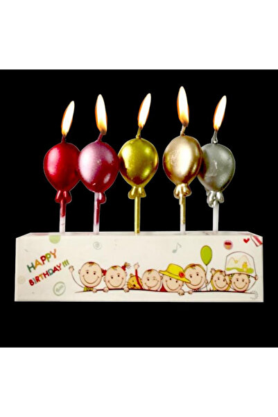 BALON DİYARI 5li parlak krom pasta mumu karışık renk doğum günü yuvarlak past...