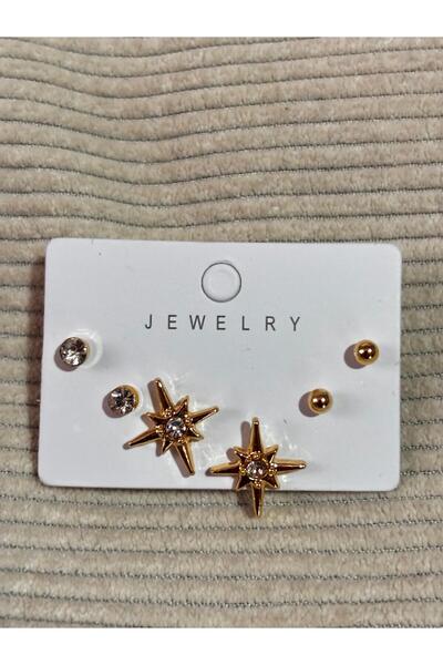 bijoux uniques أقراط نسائية بسيطة من بولار ستار مكونة من 3 أزواج