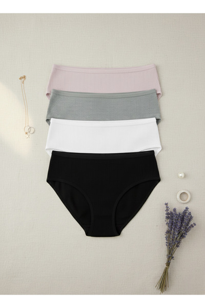 Maly Love Women's 4-Pack Cotton Panties Set - Black White Gray Pink