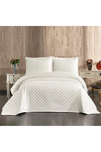 ZEGPAR Double Bedspread Polka Dot 240 X 250 cm Cream 2 Pillowcases 50 X 70 cm